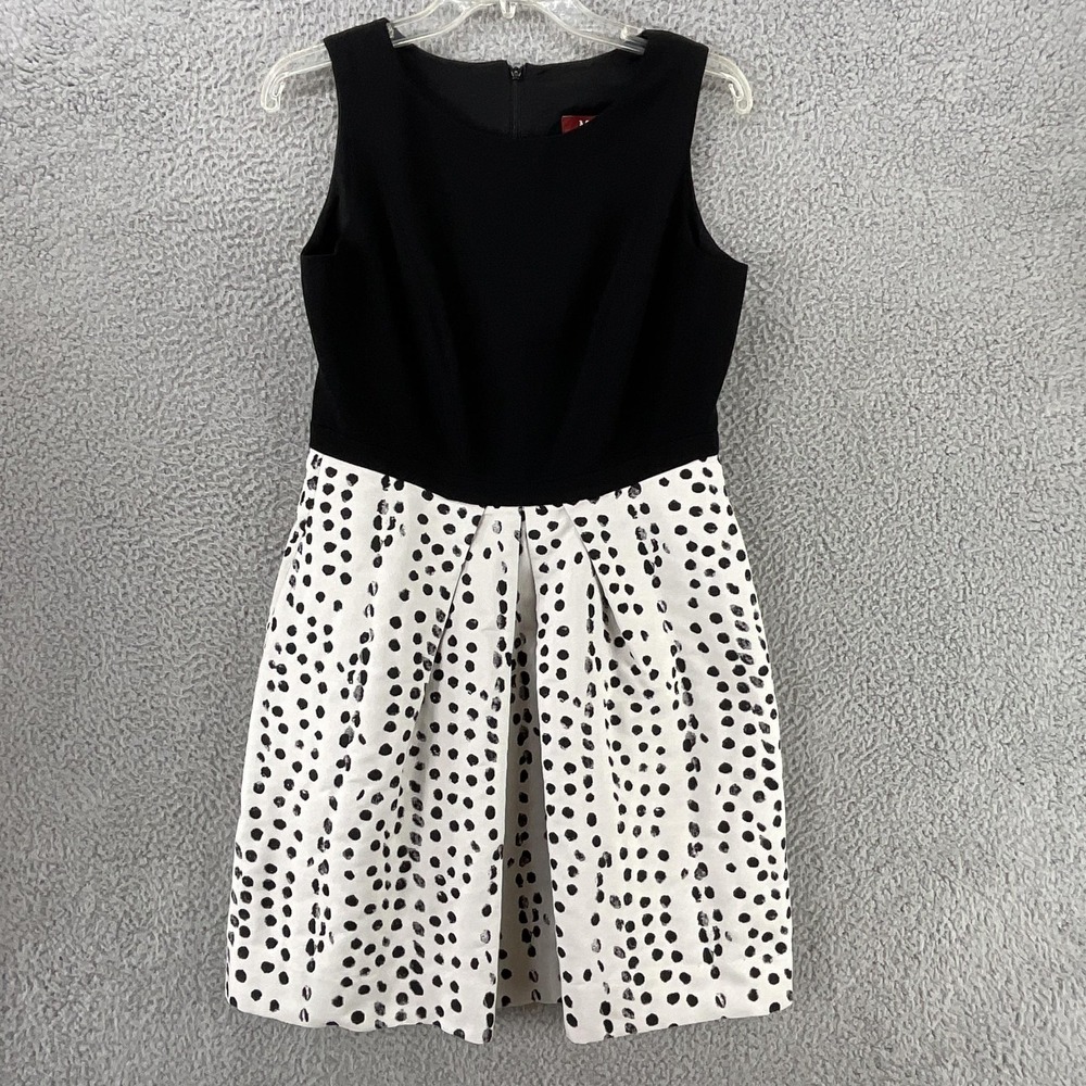 Max Mara Studio Dress Womens 10 Black White Polka Dot Sleeveless Short Fit Flare